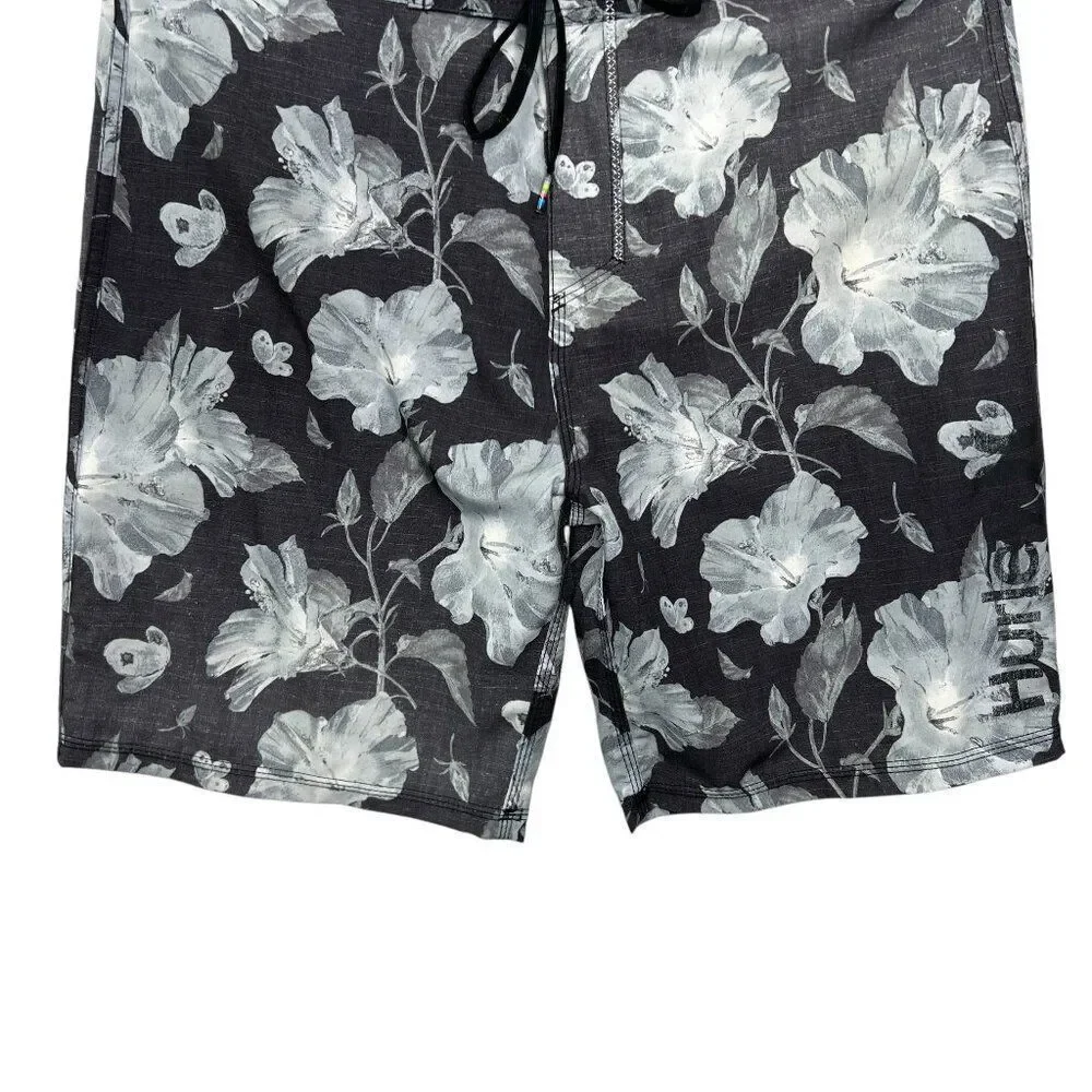 Hurley Men's Size 32 Phantom Black &‎ Gray Floral Print Boardshorts